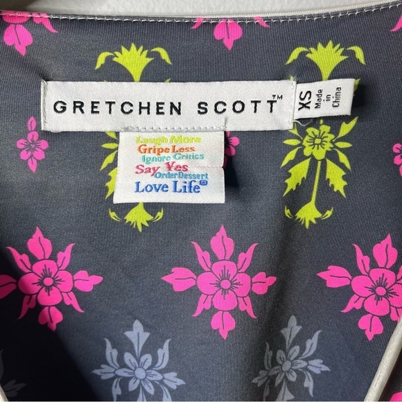 Gretchen Scott Wrap Dress Printed  V Neck Size XS Gray Green Pink - Picture 5 of 6